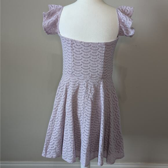 Gianni Bini Lilac Purple Eyelet Overlay Off Shoulder Fit & Flare Mini Dress Med - Picture 5 of 9
